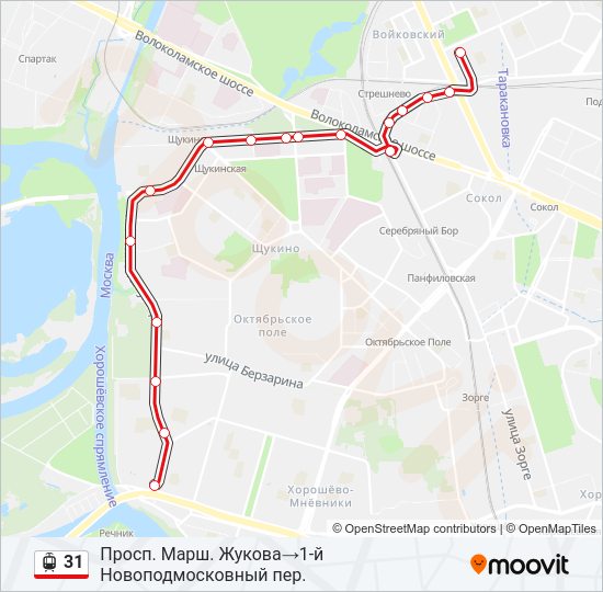 Трамвай 31: карта маршрута