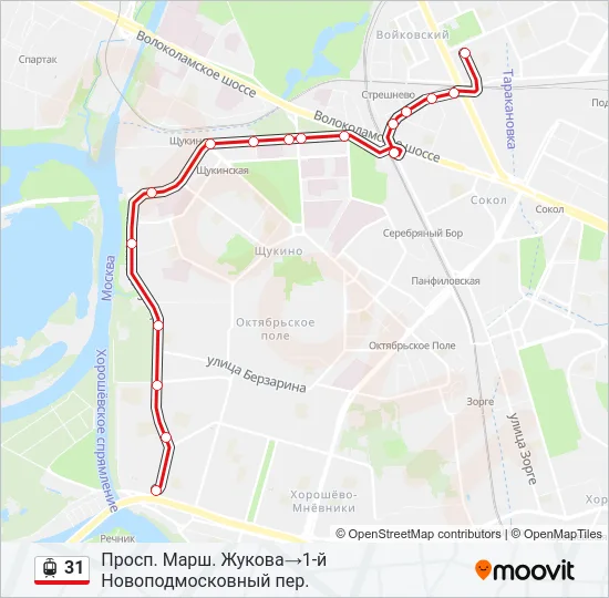Трамвай 31: карта маршрута