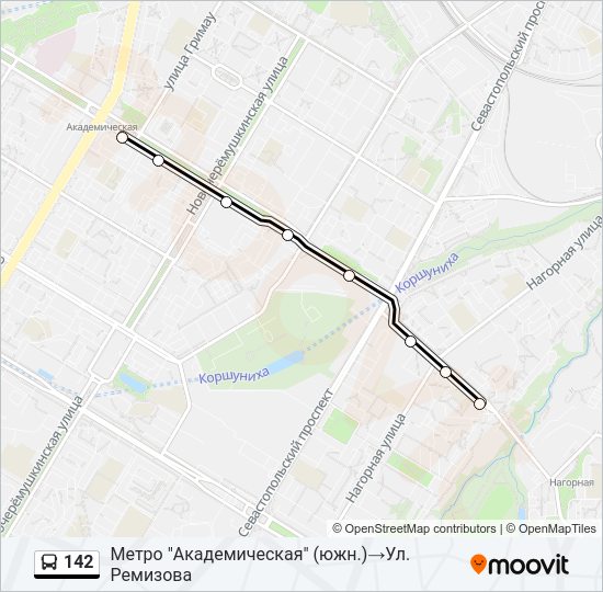 Автобус 142: карта маршрута