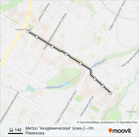 Автобус 142: карта маршрута