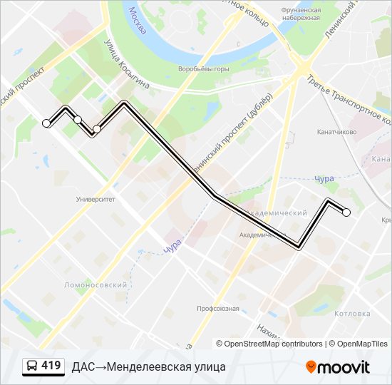 Автобус 419: карта маршрута