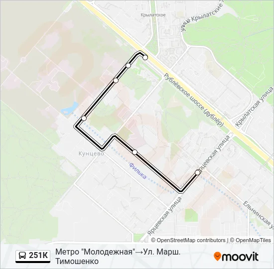 Автобус 251К: карта маршрута