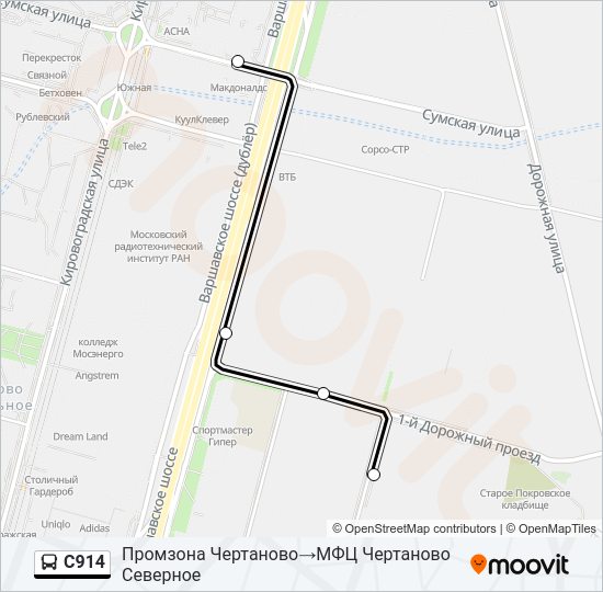 Автобус С914: карта маршрута