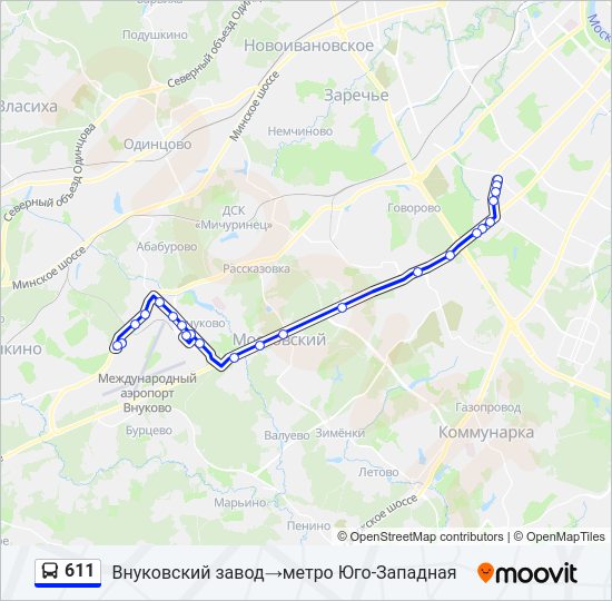 Автобус 611: карта маршрута