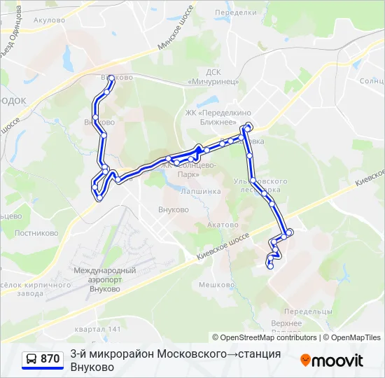 Автобус 870: карта маршрута