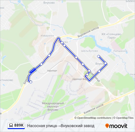 Автобус 889К: карта маршрута