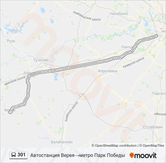 Автобус 301: карта маршрута