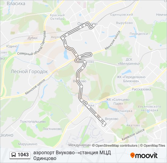 Автобус 1043: карта маршрута