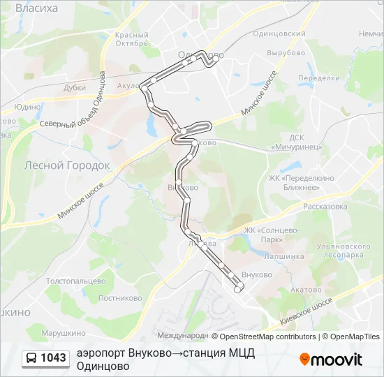 Автобус 1043: карта маршрута