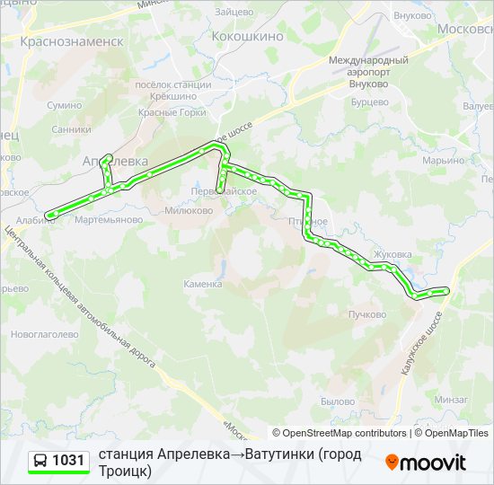 Автобус 1031: карта маршрута