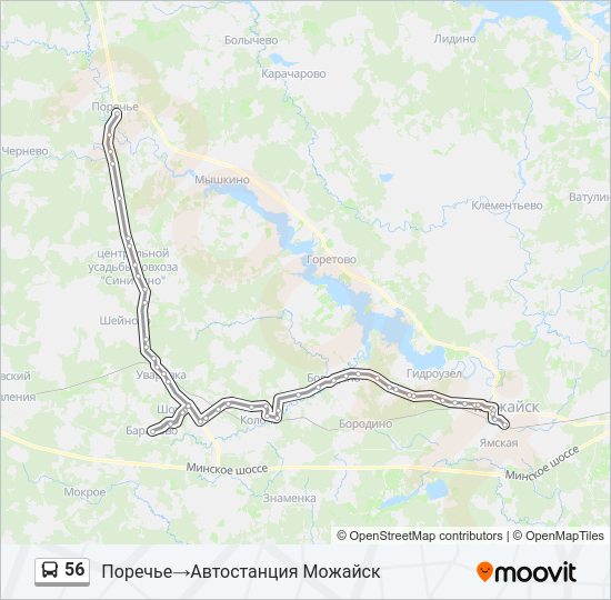 Автобус 56: карта маршрута