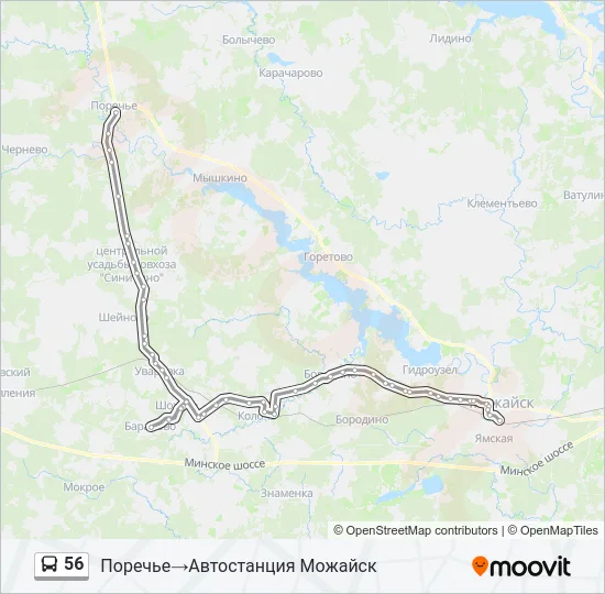 Автобус 56: карта маршрута