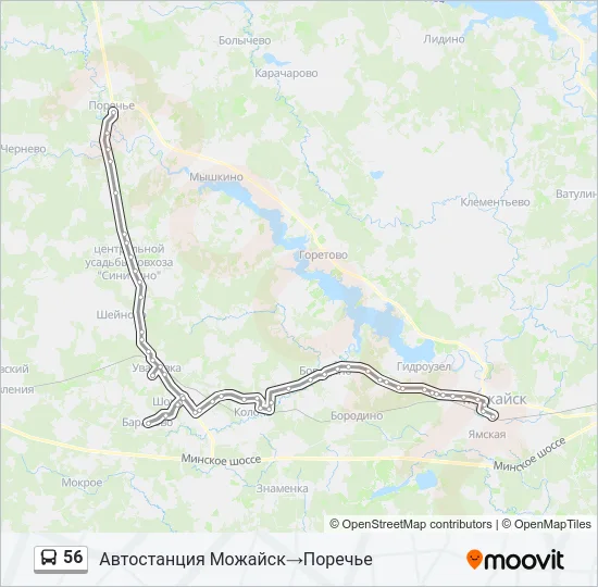Автобус 56: карта маршрута
