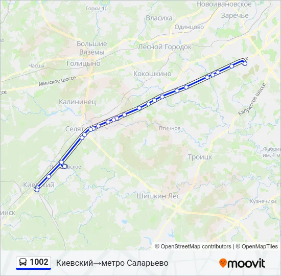 Автобус 1002: карта маршрута