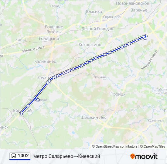 Автобус 1002: карта маршрута