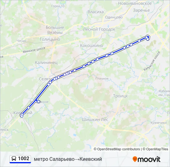 Автобус 1002: карта маршрута