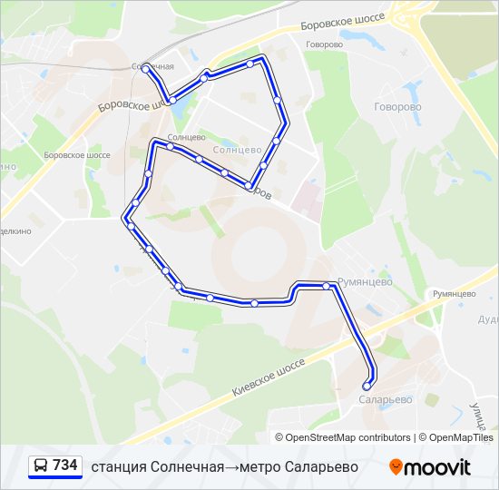 Автобус 734: карта маршрута