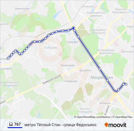 Автобус 767: карта маршрута