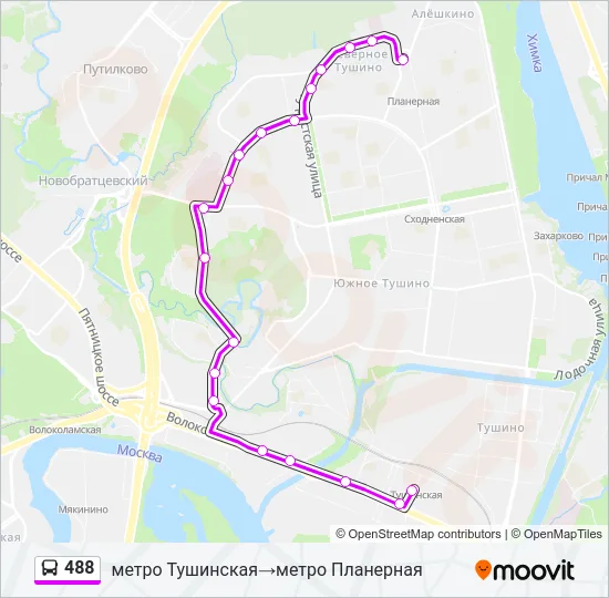 Автобус 488: карта маршрута