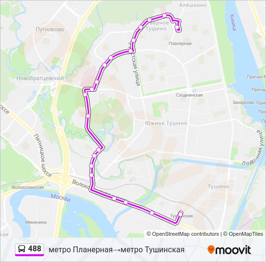 Автобус 488: карта маршрута