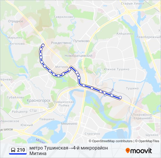 Автобус 210: карта маршрута