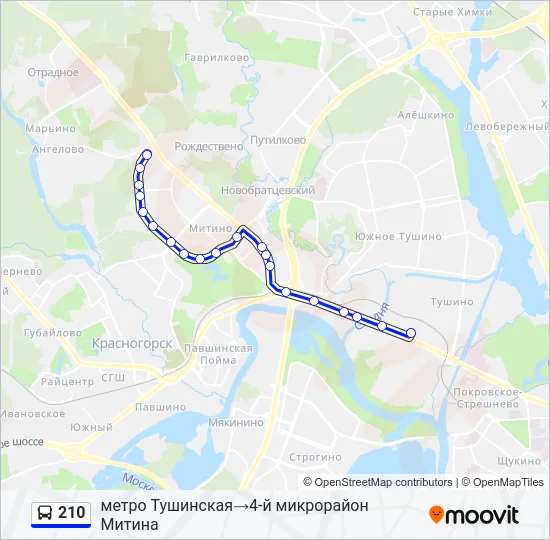 Автобус 210: карта маршрута