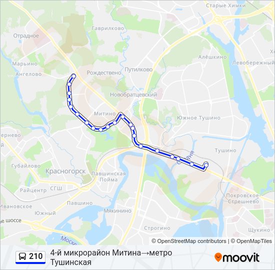 Автобус 210: карта маршрута