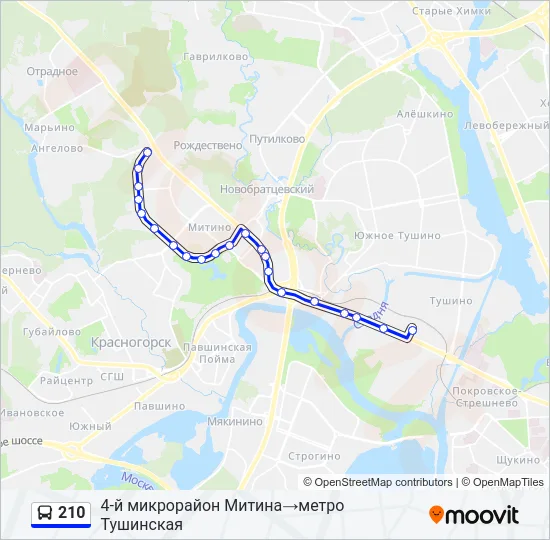 Автобус 210: карта маршрута