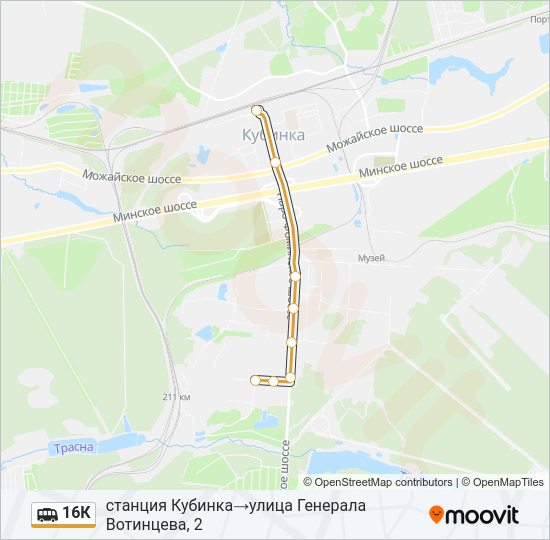 Маршрутка 16К: карта маршрута