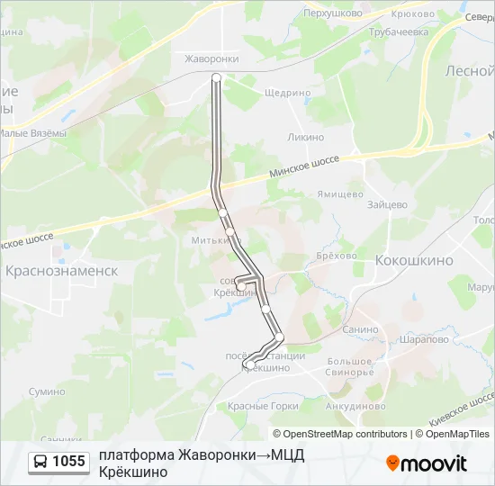 Автобус 1055: карта маршрута