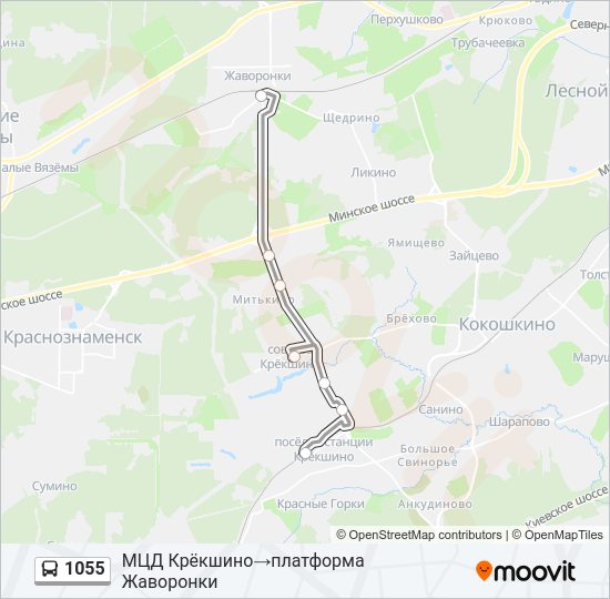 Автобус 1055: карта маршрута