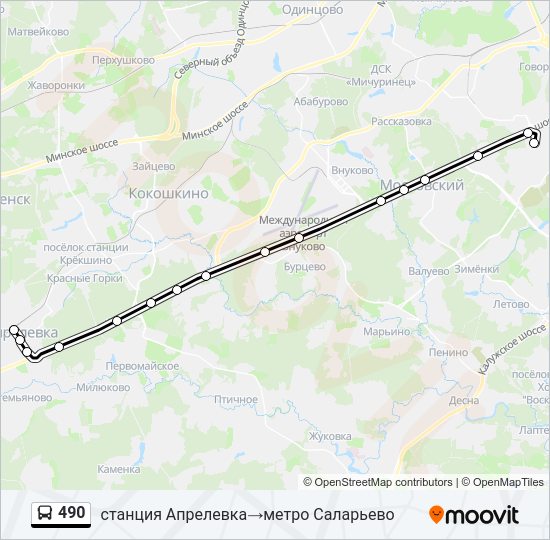 Автобус 490: карта маршрута
