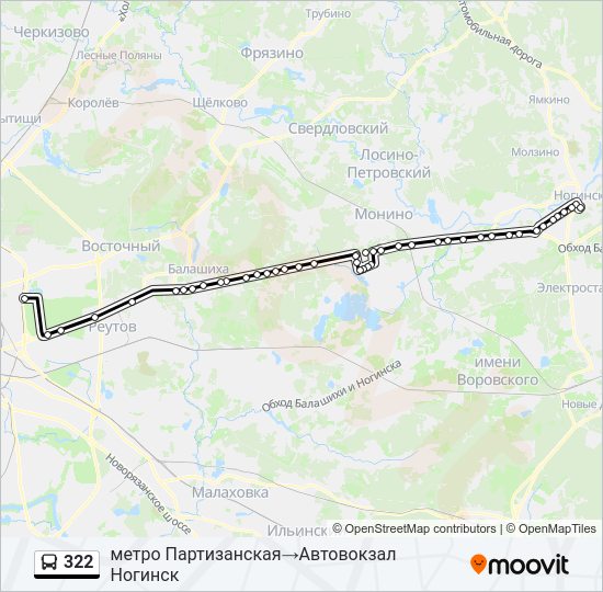 Автобус 322: карта маршрута