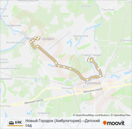 Маршрутка 69К: карта маршрута