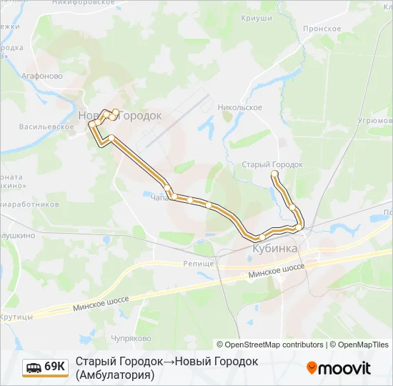 Маршрутка 69К: карта маршрута