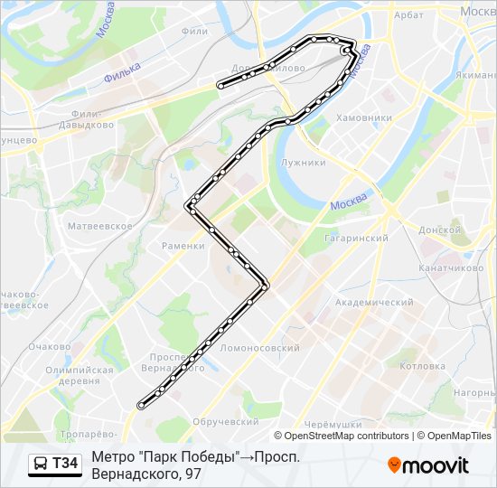 Автобус Т34: карта маршрута