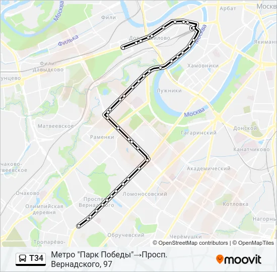 Т34 Bus Line Map