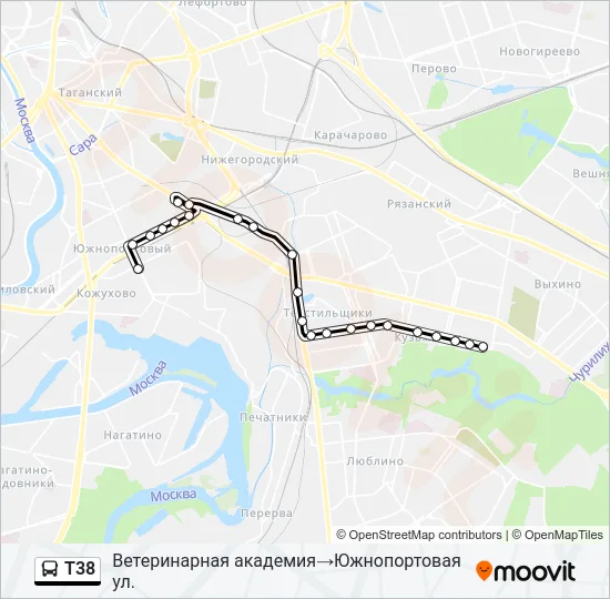 Автобус Т38: карта маршрута