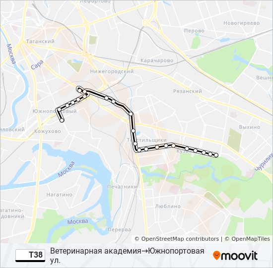 Автобус Т38: карта маршрута