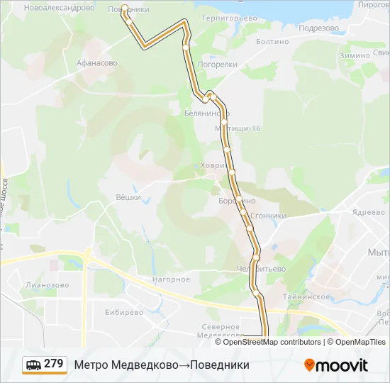 Маршрутка 279: карта маршрута