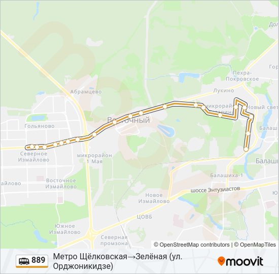 Маршрутка 889: карта маршрута