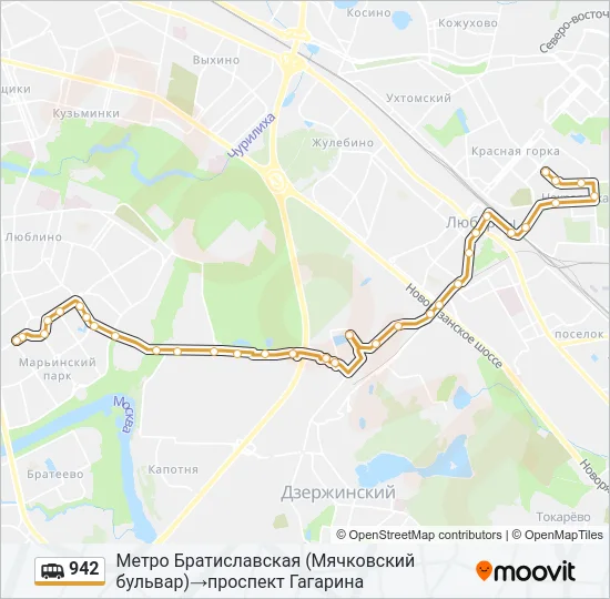 Маршрутка 942: карта маршрута