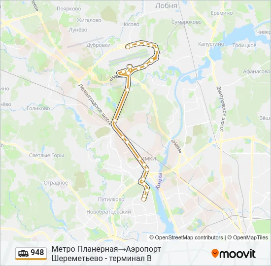 Маршрутка 948: карта маршрута