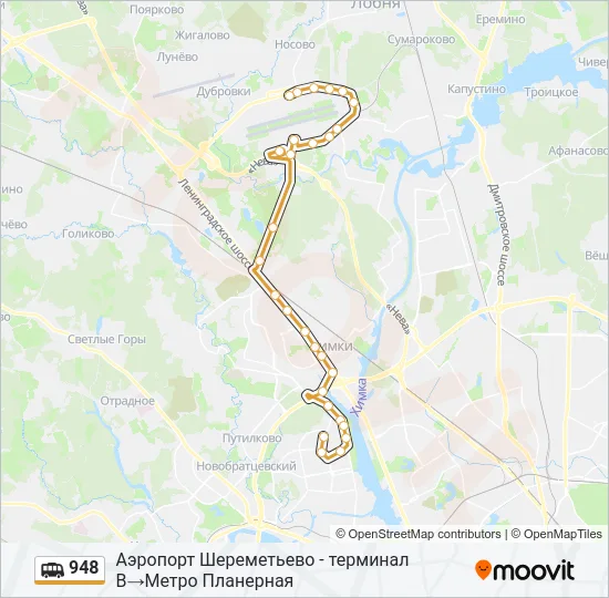 Маршрутка 948: карта маршрута