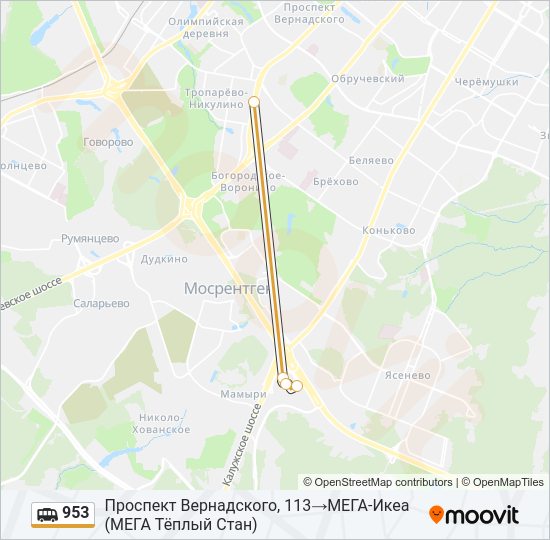 Маршрутка 953: карта маршрута