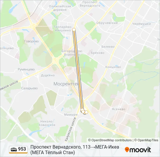 Маршрутка 953: карта маршрута