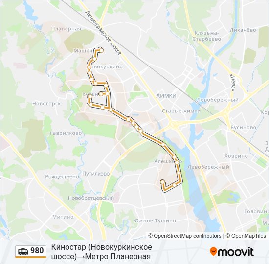 Маршрутка 980: карта маршрута