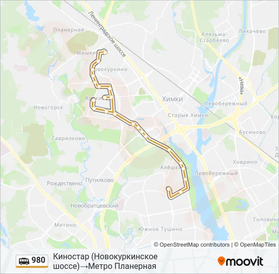 Маршрутка 980: карта маршрута