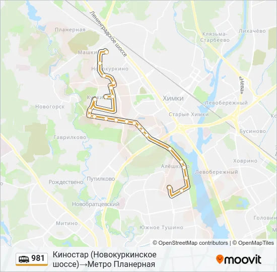Маршрутка 981: карта маршрута