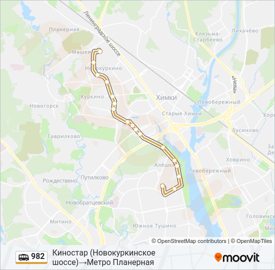 Маршрутка 982: карта маршрута